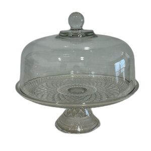 2 Pc. Footed Cake Stand with Heavy Crystal Lid. Preowned